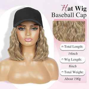 HANYUDIE Hat Wig for Women Wig Cap with Curly Hair Extensions Hat with Hair Wave Adjustable Baseball Cap Wigs