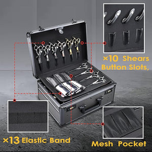 Barber Case with Clippers Sliding Tray Profesional Barbers Briefcase Tool Case Travel Barber Cases for Clippers and Supplies Hair Scissors Trimmer Organizer Salon Grooming Hard Suitcase
