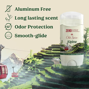 Old Spice Aluminum Free Deodorant for Men 24/7 Lasting Freshness &amp Long Lasting Scent 24/7 Sweat &amp Odor Protection Alpine with Hemp Seed Oil + Green Tea Scent 3.0 oz (Pack of 3)