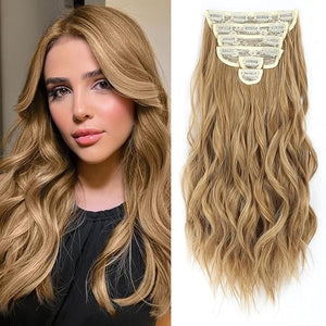 Clip in Hair Extensions, 6 PCS Natural &amp; Soft Hair &amp; Blends Well Hair Extensions, Lonng Wavy Hairpieces(20inch, 6pcs,Golden Blonde)
