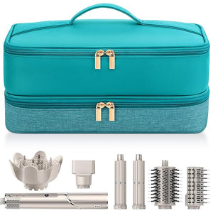 Travel Hair Dryer Case for Shark Flexstyle Double-Layer Carrying Case for Shark Flex Style Blow Dryer Portable Hair Tools Storage Organizer Bag for Shark Beauty Hairdryer Attchments (Teal Green)