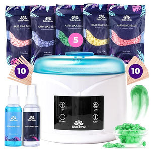 Bella Verde Waxing Kit for Women &amp; Men -Digital Wax Warmer with Hard Beads, Pre &amp; Post Spray, Hot Wax Pot Machine for Face, Eyebrows, Body, Legs, Bikini - At-Home Hair Removal for Sensitive Sk