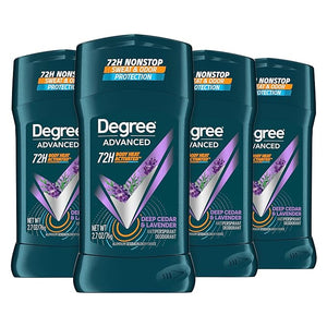 Degree Men Antiperspirant Deodorant Stick Deep Cedar &amp Lavender 4 Count 72-Hour Sweat and Odor Protection Deodorant for Men With Body Heat Activated Technology 2.7 oz