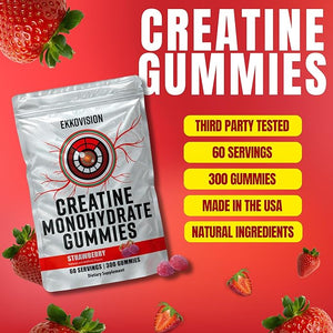 Ekkovision Creatine Monohydrate Gummies for Men and Women Orange Citrus Flavor Sugar Free Creatine Gummies for Pre Workout Muscle Strength and Recovery Vegan &amp Travel Friendly 300 Ct 60 Serv