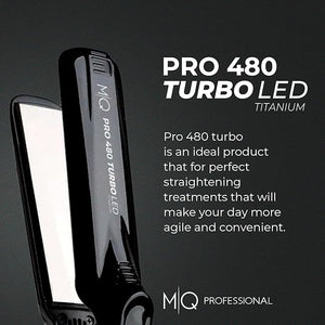 MQ Hair - Professional Titanium Flat Iron 480¡ÆF Turbo - Bivolt Anatomic Design Ultra-Smooth Mirror Effect - 3 Passes Needed Perfect Straightening - Heating Safe Control Ionized Plates - Black