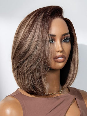 LUVME HAIR Bob Wig 100% Human Hair Wigs Glueless Lace Front 200% Density 12 Inches Mix Highlights Bob, Pre Cut Plucked Hd Lace Short Wig Ready To Go Natural Color Straight Bleached Knots Side Part
