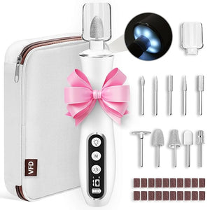 Electric Nail File Drill Cordless 2000 mAh Rechargeable Nail Filer Electric Portable Nail Dril 10 Speeds Professional Machine Drill for Nails Acrylic Manicure and Thick Toenails Grinder (White)