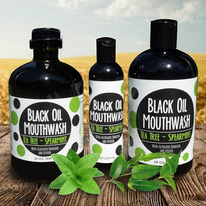 Black Oil Mouthwash for Oil Pulling w/Powerful Xylitol &amp Activated Charcoal Sweet Tea Tree &amp Spearmint Flavor16 oz.
