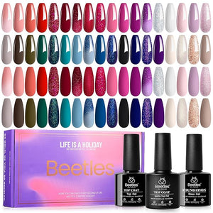 Beetles Winter Gel Polish Set 39Pcs Red Burgundy Blue Green Nude Pink Purple Gel Nail Polish with Base Top Coat for Manicure Lovers DIY at Home UV LED Needed Gift for Women Enchanted Jewelry