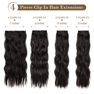 REECHO Hair Extensions 4PCS Clip in Hair Extensions HE001 Natural Soft Synthetic Hairpieces for Women Black Brown