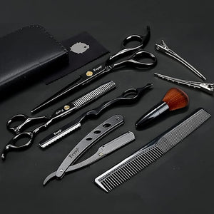 Hair Cutting Scissors Thinning Shears Kit for Haircutting, Fcysy Professional Barber Scissors Set, Black Haircut Scissor Blending Shears Straight Edge Razor Barber Supplies for Men Women