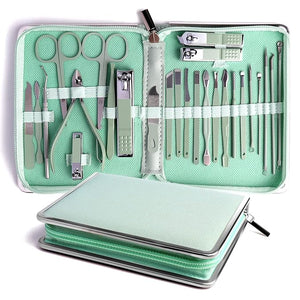Manicure Set Pedicure Kit Professional Manicure Kit Pedicure Set 26-Piece Stainless Steel Nail Clipper Set Nail Care Kit for Men Women - Green