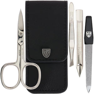 3 Swords Germany - brand quality 3 piece manicure pedicure grooming kit set for professional finger &amp toe nail care scissors tool genuine leather case in gift box Made in Solingen Germany (77105)