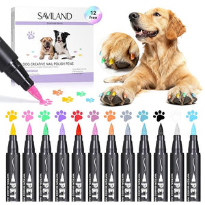 SAVILAND Essentials Dog Nail Polish Pens Quick Dry: 12 Colors Safe Pet Nail Art Polish Pens Set Brush Tip for DIY Dogs Cats Puppy Nails, Non Toxic, Odorless, Easy to Apply Home &amp; Salon Use