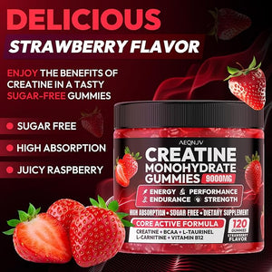 Creatine Gummies Monohydrate Complex 9000MG Chewable Creatine Monohydrate Gummies for Men &amp Women with L-Taurine BCAA 2:1 B12/6 Building Muscle Strength and Boost Focus 30 Days Supply