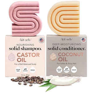 Kitsch Castor Oil Shampoo Bar &amp; Coconut Oil Conditioner Bar ? Nourishing Shampoo and Conditioner Set for Dry, Damaged Hair ? Strengthening Hair Care, Hydrating &amp; Deep-Moisturizing - 2pc set