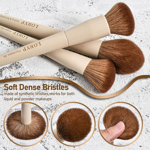 LORYP Makeup Brushes Set Labeled 18 Piece Face and Eye Brush Set Ultra soft hair Foundation Concealer Blush Contour Blending Eyeshadow Khaki Brush kit