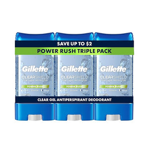 Gillette Antiperspirant and Deodorant for Men 72hr Sweat &amp Odor Protection Long Lasting Freshness Anti-White Mark Technology Clear Gel Power Rush Scent 3.8 oz (Pack of 3)