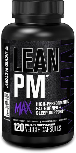 Jacked Factory Lean PM Max - High-Performance Weight Loss Sleep Support Fat Burner &amp Appetite Suppressant for Men and Women w/Melatonin Magnesium Carnipure &amp Ashwagandha - 120 Diet Pills