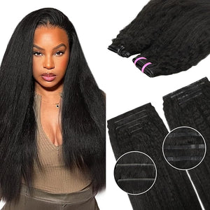 Lashey Invisi Edge &amp Seamless Clip in Hair Extensions Human Hair 14 Inch 130g 9pcs(5pcs Invisi Edge&amp 4pcs Seamless) Real Virgin Human Hair Extensions Natural Black Kinky Straight Hair