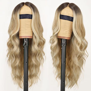 AISI HAIR Honey Blonde Wig for Women Long Wavy Lace Hairline Middle Part Synthetic Heat Resistant Wig for Daily Party-26 Inch