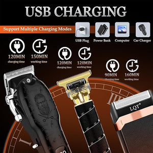 Vintage Black Professional Hair Clippers for Men Cordless T-Blade Beard &amp Mustache Trimmer Kit LED Display Rechargeable Electric Hair Cutting Machine for Home &amp Barber Best Gift for Holida