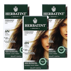 Herbatint Permanent Haircolor Gel 6N Dark Blonde Alcohol Free Vegan 100% Grey Coverage - 4.56 oz (3 Pack)