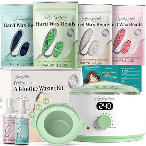 LANSLEYWAX Digital Waxing Kit for Women Men - Green Waxing Machine with 39 Accessories - Hard Wax Kit for Arms Legs Brazilian Bikini Facial Sensitive Skin Wax Warmer Hair Removal for Home/Salon Use