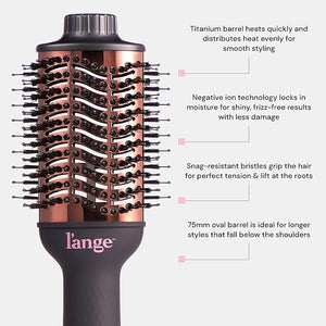 L'ANGE HAIR Le Volume 2-in-1 Titanium Blow Dryer Brush | Hot Air Brush for Hair Drying &amp Styling | Ionic Oval Barrel for Smooth Frizz-Free Volume | (Black ? 75mm)