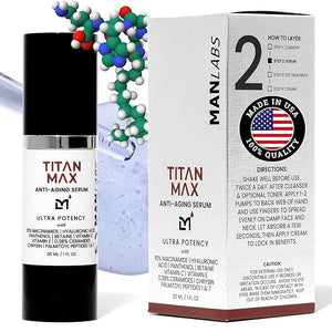 Titan MAX Anti-Aging Face Serum for Men ? Ultra Potency Mens Face Moisturizer ? Men Dark Spots Wrinkles Fine Lines ? Vitamin C &amp E 10% Niacinamide Hyaluronic Acid ? Unscented