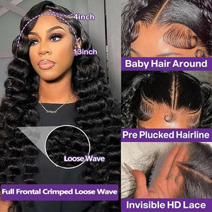 Loose Deep Wave Lace Front Wigs Human Hair Loose Curly Human Hair Wigs Pre Plcked 13x4 Hd Transparent Lace Fronalt Wigs For Women 180% Density Loose Deep Wave Closure Wig 26 Inch