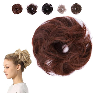 JUVABUN Small Curled Synthetic Hair Scrunchie - Messy Bun Hairpiece for Everyday Wear | Washable &amp Realistic - Dark Red