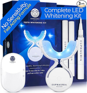 at Home Teeth Whitening Kit with LED Light, No Sensitivity Teeth Whitening Gel Pen (Pack of 3), Enamel Safe, Rechargeable Wireless Red &amp; Blue UV Whitening Spectrum, Sanitizing Storage Case