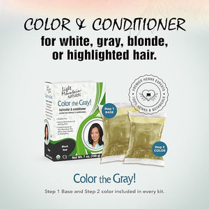 Light Mountain Henna Hair Color &amp; Conditioner, Color the Gray - Black Hair Dye for Men/Women, 2-Step Chemical-Free, Semi-Permanent Hair Color for White, Gray, and Blonde Hair, 7 Oz (Pack of 2)
