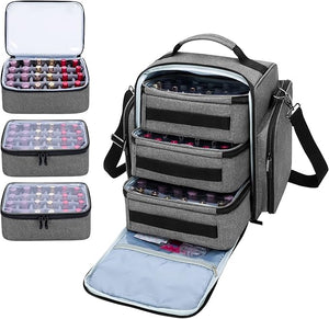 BAFASO Nail Polish Organizer Holds 72 Bottles (15ml - 0.5 fl.oz), Large Nail Polish Case with 3 Removable Pouches and Multiple Storage Sections (Patented Design), Gray