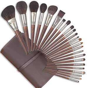 Deluxe Natural Goat Hair Makeup Brush Set with Case, 24 Cosmetic Brushes Makeup Set, Wooden Natural Makeup Brushes, Natural Bristle Makeup Brush, Natural Hair Makeup Brushes Set Professional.