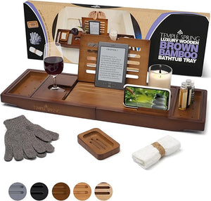 Temple Spring Wooden Bathtub Tray Bamboo Bathroom Accessories Bath Tray for Tub at Home Spa Essentials Board for Tub Table Bath Caddy for Bathtub Accessories &amp Bathroom Essentials ? Wood Brow