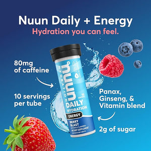 Nuun Energy Electrolyte Tablets with Ginseng Caffeine from Green Tea Extract Vitamin B12 B6 B5 Magnesium &amp 4 Other Electrolytes Gluten Free &amp Vegan Mixed Flavors 4 Pack (40 Servings To