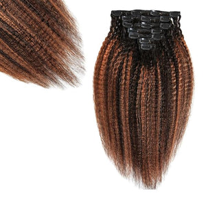 SIYUSI Kinky Straight Clip In Extensions 100% Brazilian Remy Human Hair Clip Ins Scalp-Friendly Invisible Clips Light Auburn Ombre 3.52oz 7Pcs (18 Inch)