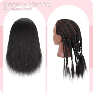 Mannequin Head with Human Hair 14'' Cosmetology Manikin Doll Head with 100% Real Human Hair Mannequin Head for Braiding Hairstylists Cosmetology Students Practice Styling with Free Clamp Holder-Black