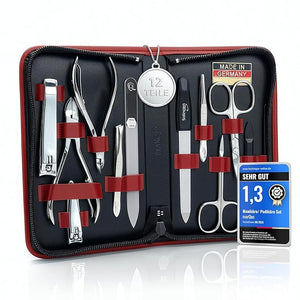 Manicure Set Women and Men ? 12-Piece Professional Grooming Kit with Premium Tools Genuine Leather Case and exclusive Glass Nail File for Hand &amp Foot Care German Quality
