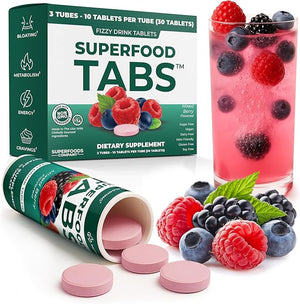 Superfood Tabs Superfoods Company Detox Cleanse Drink - Supplement for Women &amp; Men- Support Healthy Weight- Improve Digestive Health &amp; Bloating Relief - Mixed Berry Flavor [30 Tablets]