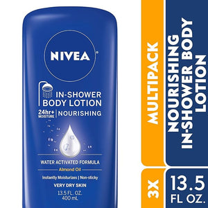 NIVEA Nourishing In Shower Lotion Body Lotion for Dry Skin 13.5 Fl Oz Bottle(Pack of 3)