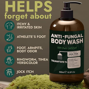 Antifungal Body Wash with Tea Tree Oil | Antibacterial Soap for Back Acne Eczema &amp Jock ItchTreats Ringworm | Antibacterial Body Soap For Men And Women (1% Tolnaftate Medicated Body Wash) 16.9 o