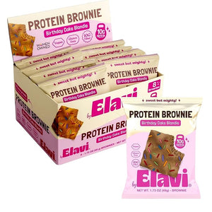 Elavi Birthday Cake Blondie Protein Brownie 10g Protein 10g Fiber Non-Dairy Vegan &amp Gluten Free Delicious Guilt-Free Snack | No Artificial Flavors No Added Sugar No Sugar Alcohols Dye Free