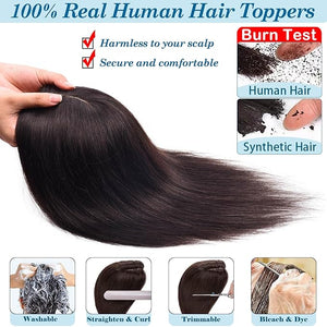 JGS1996 Hair Toppers for Women Real Human Hair 150% Density Hand Made Lace Base Remy Hair Wig Topper with Thinning Hair Pieces No Bangs Clip in Hair Extensions