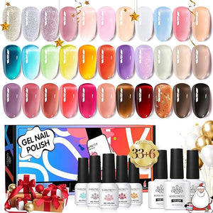 Born Pretty Jelly Gel Nail Polish Sheer Clear Nude Pink Red Brown Gel Polish Set Transparent Translucent Gel Polish with Glossy Matte Top Coat Base Gel Manicure Christmas Day Gifts 39PCS