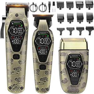 Hair Clippers for Men Professional T-Blade Hair Trimmer for Men Electric Shaver Razor Beard Trimmer 3 in 1 Cordless Barber Clippers and Trimmers Set Haircutting Kit LCD Display (Bronze)
