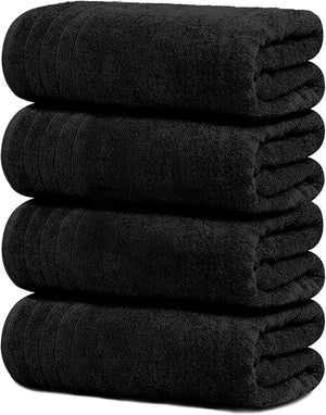 Tens Towels Pack of 4 Extra Large Bath Towels 30 x 60 Inches 100% Cotton Larger &amp Lighter Weight Quicker to Dry Super Soft and Absorbent Perfect for Bathroom Black
