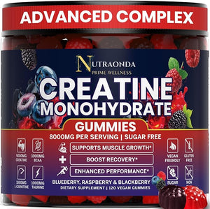 Pre-Workout Gummies ? 120-Count Creatine Monohydrate Gummies for Men and Women ? Pre-Workout Supplement with BCCA L-Carnitine Taurine for Muscle Growth Energy Performance ? Berry Flavor